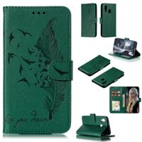 Feather patroon Litchi textuur horizontale Flip lederen draagtas met portemonnee & houder & kaartsleuven voor Galaxy A40 (groen)