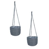 Set van 2x stuks hangende plantenpot/bloempot van jute/zeegras diameter 17 cm en hoogte 14 cm grijs - thumbnail