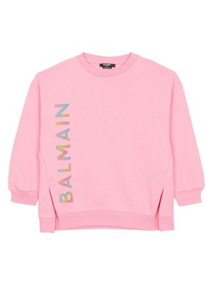 Balmain Kids sweat en coton à logo imprimé - Rose