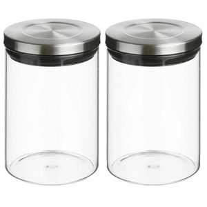 2x stuks voorraadbussen/voorraadpotten 0,6L glas met RVS deksel - Voorraadpot