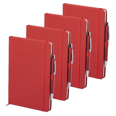 Shoppartners Schrift - Notitieboekje - met elastiek/pen - A5 - rood - 4x gelinieerde paginas