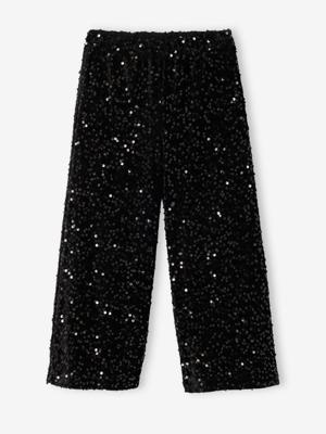 Wijde broek voor meisjes met pailletten zwart