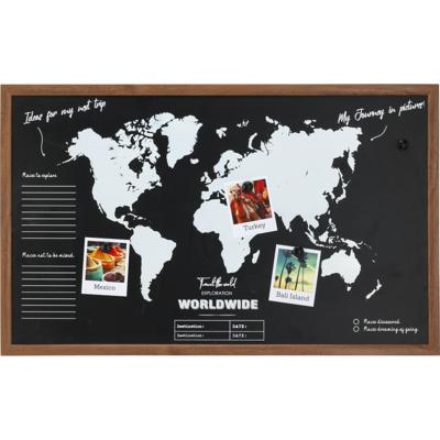Krijtbord/memobord wereldkaart - mdf - ophangoog - 78 x 48 x 15 cm - reizen - wereldreis