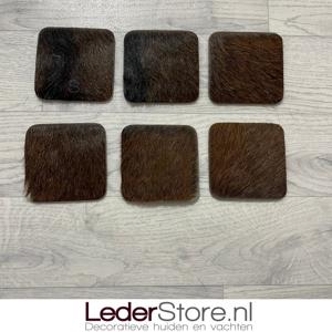 Geitenhuid onderzetters bruin zwart 10x10cm