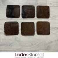 Geitenhuid onderzetters bruin zwart 10x10cm