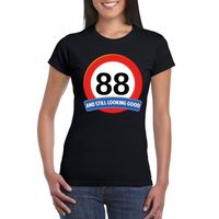 Verkeersbord 88 jaar t-shirt zwart dames 2XL  - - thumbnail