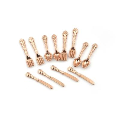 12 stuks/set simulatie keuken voedsel meubelen speelgoed Dollhouse miniatuur accessoires 1:12 vork mes soeplepel servies (Rose goud)