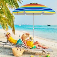 198 cm Grote Strandparasol Draagbare Outdoor-zonnescherm met Zandanker & Draagtas Parasol voor Terras Tuin Zwembad Stranddagen