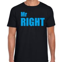 Mr right t-shirt zwart met blauwe letters voor heren - thumbnail