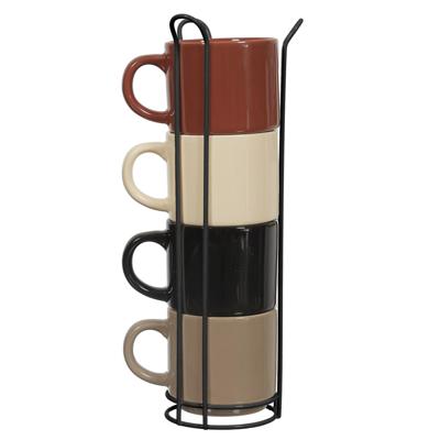 Home Deco Factory Espresso kopjes - 4x stuks - met standaard - keramiek - multicolor