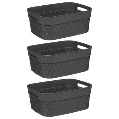 5Five Opbergmand/box van kunststof - 3x - grijs - 25 x 33 x 13 cm - 8.5 liter
