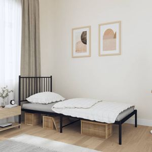 Bedframe met hoofdbord metaal zwart 90x190 cm