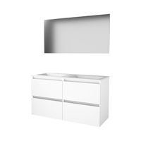 Basic-Line Basic 46 badkamermeubelset - 120x46cm - greeploos - 4 lades - acryl wastafel - 2 kraangaten - Spiegel - MDF lak Ice White 1810408