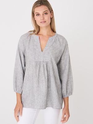 Losse linnen blouse met ruitjespatroon