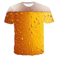 Voor heren Overhemd T-shirt Kleurenblok 3D Bier Ronde hals Lichtgeel Zwart Wit Geel Bruin Grote maten Uitgaan Weekend Korte mouw Kleding Basic Lightinthebox