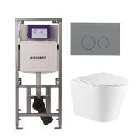 QeramiQ Dely Toiletset - 36.3x51.7cm - diepspoel - rimless - Geberit UP320 Burda inbouwreservoir - softclose toiletzitting - bedieningsplaat licht grijs - ronde knoppen - wit mat SW543432/0701131/SW1102374