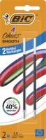 BIC vulling voor balpen 4 Colours Smooth, medium, blister van 2 stuks, blauw