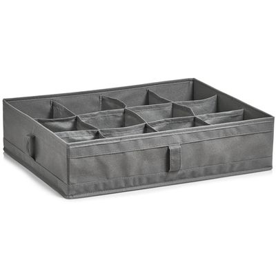 Kleding/kast organizer - 12 vakken - grijs - 44 x 34 x 11 cm - polyester