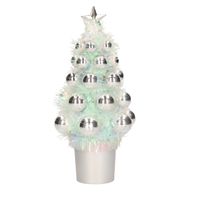 Mini kunst kerstboompje zilver met kerstballen 19 cm   -