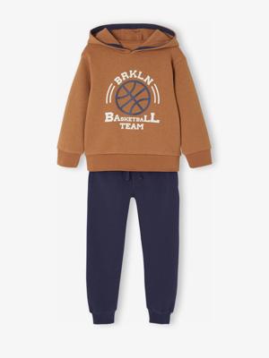 Sportieve set voor jongens met sweater met capuchon en print + effen joggingbroek karamel