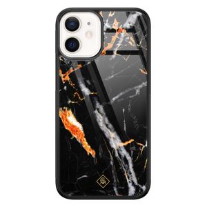 iPhone 12 mini glazen hardcase - Marmer zwart oranje