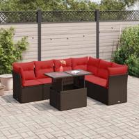 7-delige Loungeset met kussens poly rattan acacia grijs