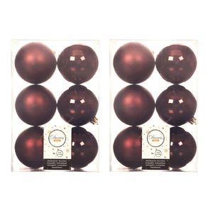 12x stuks kunststof kerstballen mahonie bruin 8 cm glans/mat