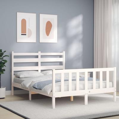 Bedframe met hoofdbord massief hout wit