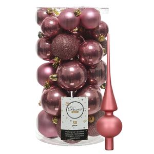 Decoris kerstballen 30x stuks - oud roze 4/5/6 cm kunststof mat/glans/glitter mix en piek - Kerstbal
