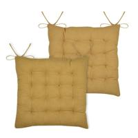 Stof Textile stoelkussen Coline - 2x - okergeel - 38 x 38 x 4 cm - touwtjes sluiting Stof Textile stoelkussen Coline - 2x - okergeel - 38 x 38 x 4 cm - touwtjes sluiting