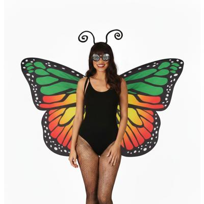Verkleed vlinder set - rood/groen - voor dames - Carnavalsaccessoires