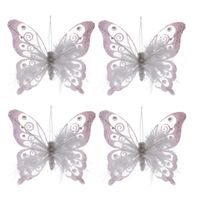 4x Witte decoratie vlinders op clip 15,5 cm - thumbnail