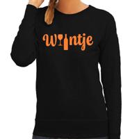 Koningsdag verkleed sweater dames - Wijntje - met glas en fles - glitter oranje - zwart