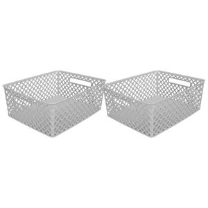 5Five Opbergmand/box van kunststof - 2x - grijs - 29 x 35 x 13 cm - 11 liter