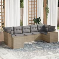7-delige Loungeset met kussens poly rattan beige