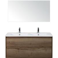 Porto Badmeubelset 120 cm - 2 Laden Tabacco - Keramische Wastafel Wit Slim met Spiegel