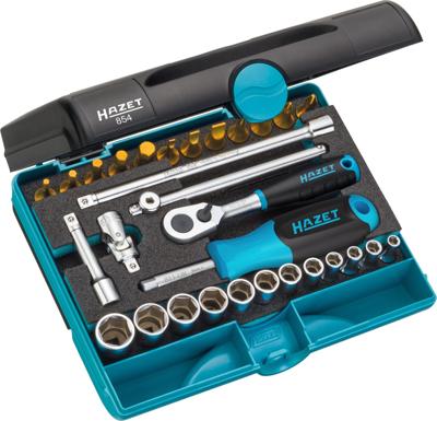 HAZET Dopsleutelset 854 | 1/4 inch (6,3 mm) vierkant hol | Buiten-zeskant-tractieprofiel, Binnen-zeskant-profiel, Kruiskop profiel PH | 30-delig |