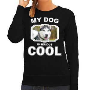 Husky honden sweater / trui my dog is serious cool zwart voor dames