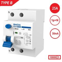 Aardlekschakelaar 1p+N 25A 30mA Type B 10 kA Gacia 5105320025 zonnepanelen en laadpalen