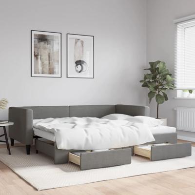Slaapbank onderschuifbed en lades 90x190 cm stof donkergrijs