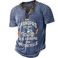 vaderdag papa shirts motorfiets vintage heren 3d shirt voor verjaardag | bruin zomerkatoen | henley raglan letter grafische prints kleding outdoor dagelijks korte mouwen patchwork plooien mode Lightinthebox