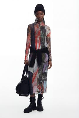 Bedrukte tule midi-jurk - MATERIAL FINISHES - S