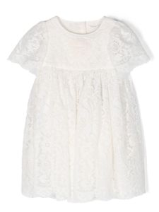 Dolce & Gabbana Kids robe en dentelle fleurie à patch logo - Blanc