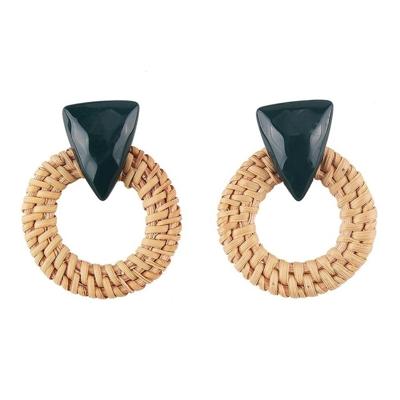 Rotan houten Vintage handgemaakte Dangle Oorbellen (groen)