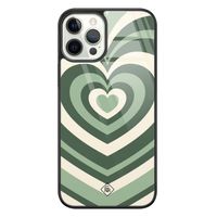 iPhone 12 Pro glazen hardcase - Hart swirl groen iPhone 12 Pro glazen hardcase - Hart swirl groen