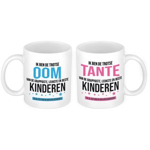 Trotse Oom en Tante mok van de grappigste en leukste kinderen - Cadeau beker set voor Oom en Tante