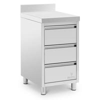 RVS keukenkast met werkblad - 50 x 60 cm - 186 kg - 3 lades - met opstand - Royal Catering