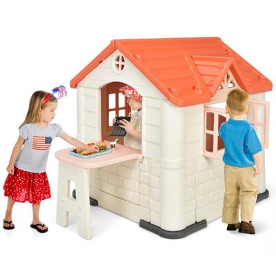 164 x 124 x 132 cm Binnen & Buiten Speelhuisje Kinderspeelhuisje met Werkende Deuren & Ramen Speelhuisje met Tafel Roze