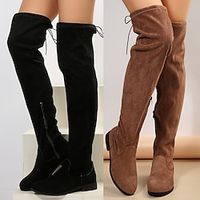Dames Laarzen Sok laarzen Grote maten Buiten Dagelijks Effen Kleur Over de knie laarzen Platte hak Ronde Teen Elegant Vintage Casual Suède Imitatieleer Rits Zwart Bruin Lightinthebox