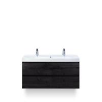 Maxx XL Badmeubelset 120 cm - Black Oak - Wastafel Just Enkel 2 kraangaten